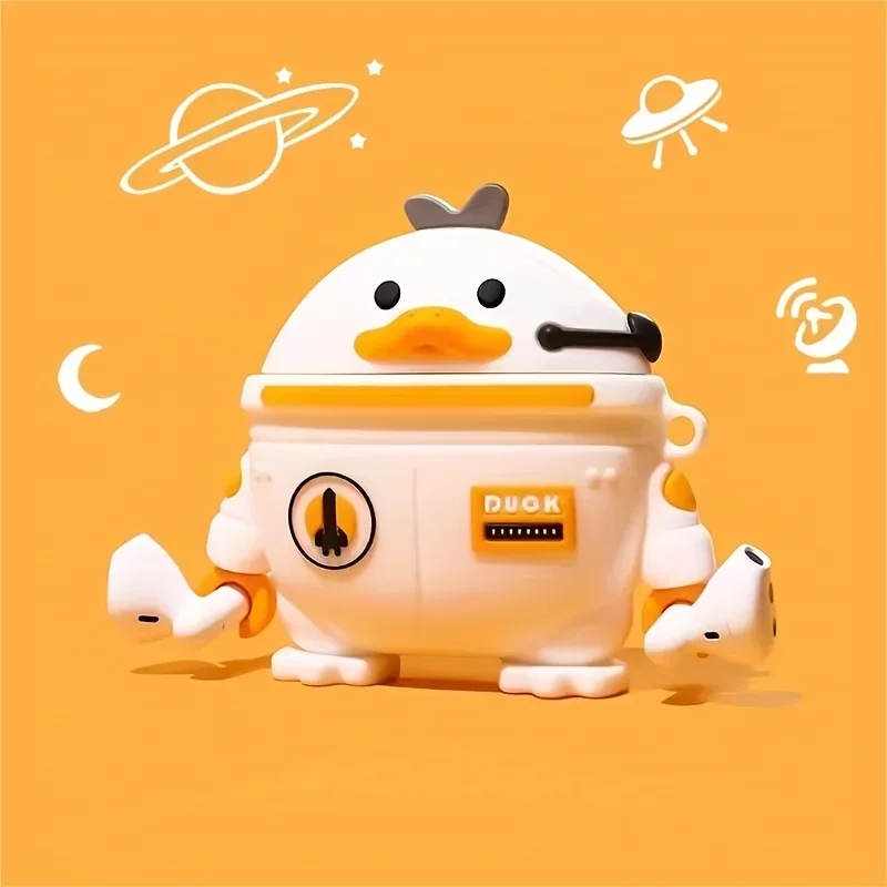 Cute Cartoon Astronaut Duck Airpods Case Soft Silicone Wireless Earphone Cover with Keychain for Airpods 1/2/3/Pro 2 ND