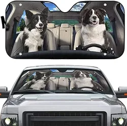 Border Collie Happy Couple Driving parasole per parabrezza per auto, Dog Lovers Dog Dad Dog Mom Gifts, 3D Border Collie parasole, Uv