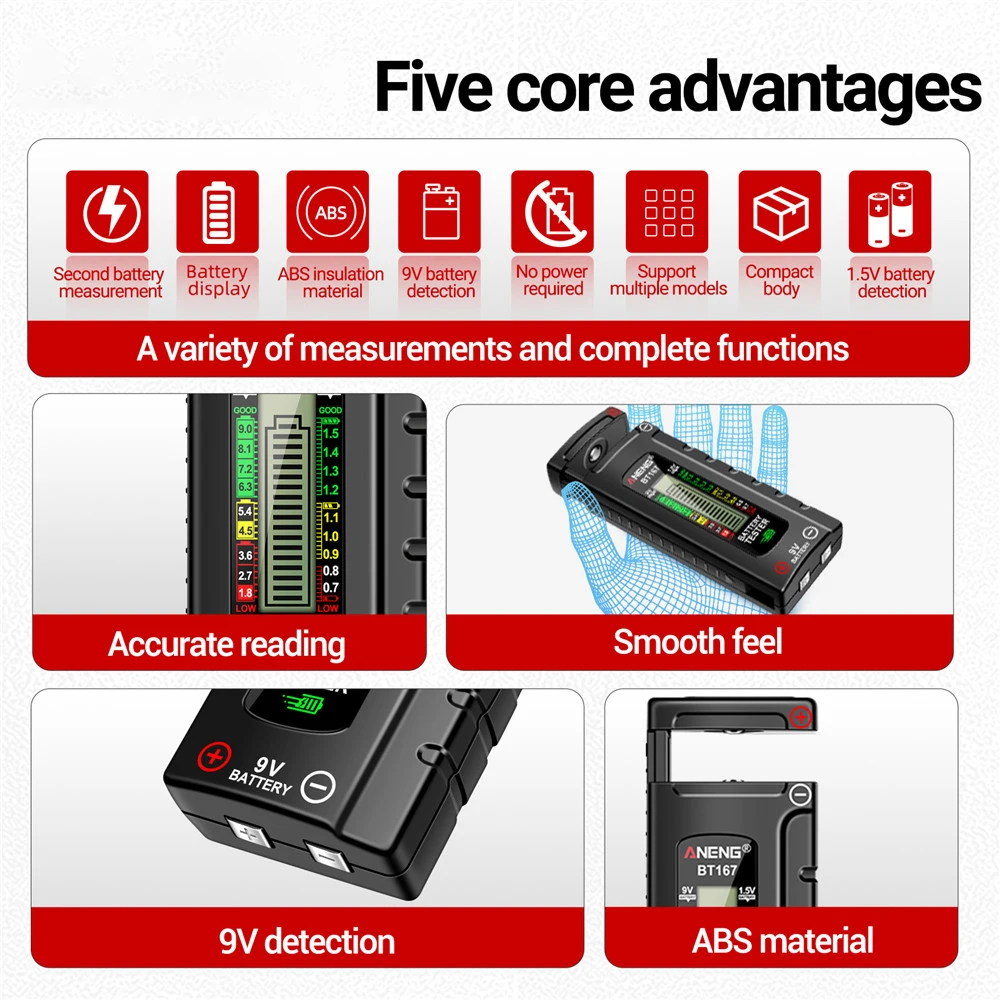 BT167 BT169 Digital Battery Testers Detector Multifunctional Quickly Measure Battery AA/AAA/C/D/9V/1.5V Button Cell Measurement