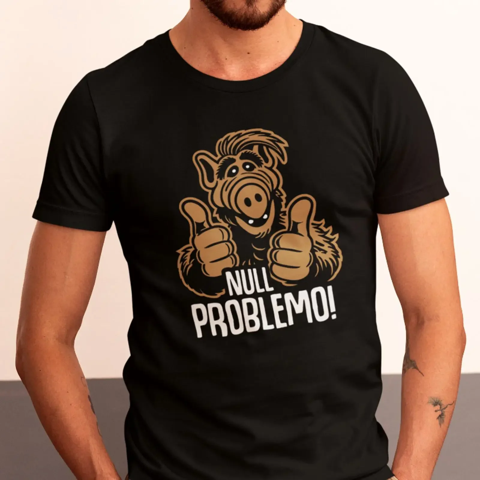 NULL PROBLEMO Retro 80S Cult UFO Alien Sayings Comedy Fun Funny T Shirt vintage Washed graphic Versatile Unisex Breathable