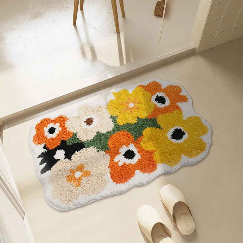 

Tufting Floral Bathroom Mat Soft Rug Kids Bedroom Carpet Playmat Floor Anti Slip Pad Aesthetic Home Room Winter Warm Decor