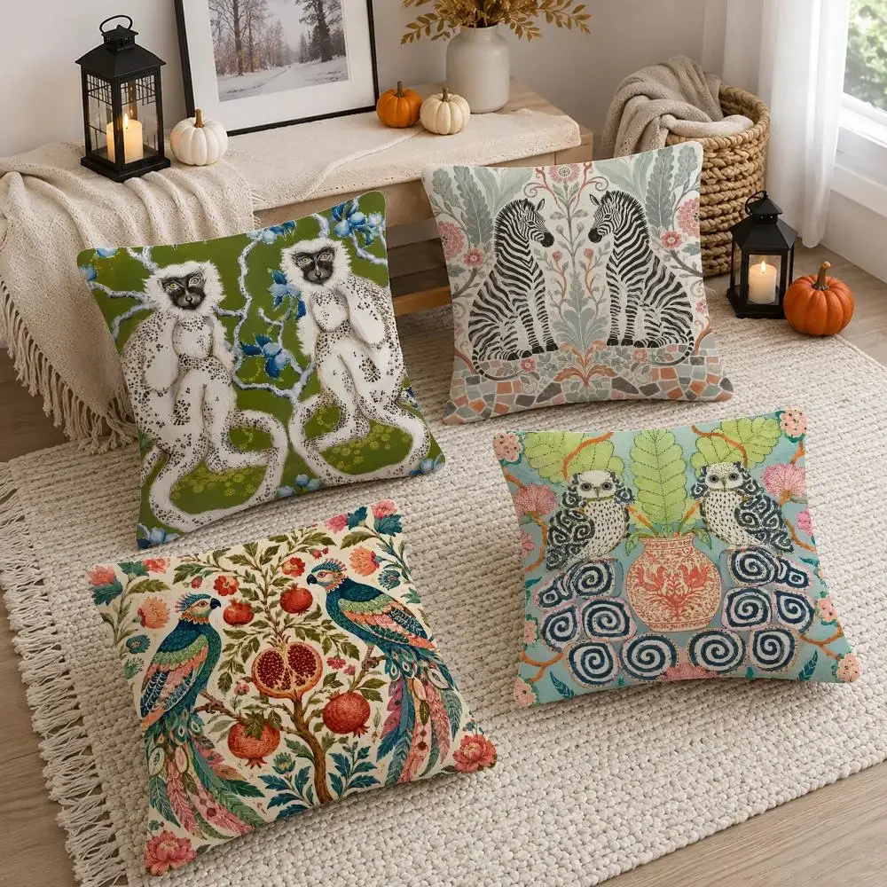 Pattern Vintage y2k Cushion Cover Soft Fluffy Short Plush  Pillow Case Throw Decorative for Sofa Bedroom Home Decor