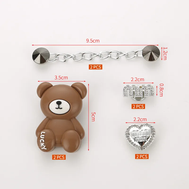 Cute Lucky Little Bear Hole Shoe Charms Decorations Fashion Pearl Chain Shoes Buckle DIY 3D Hole Shoe Accessories