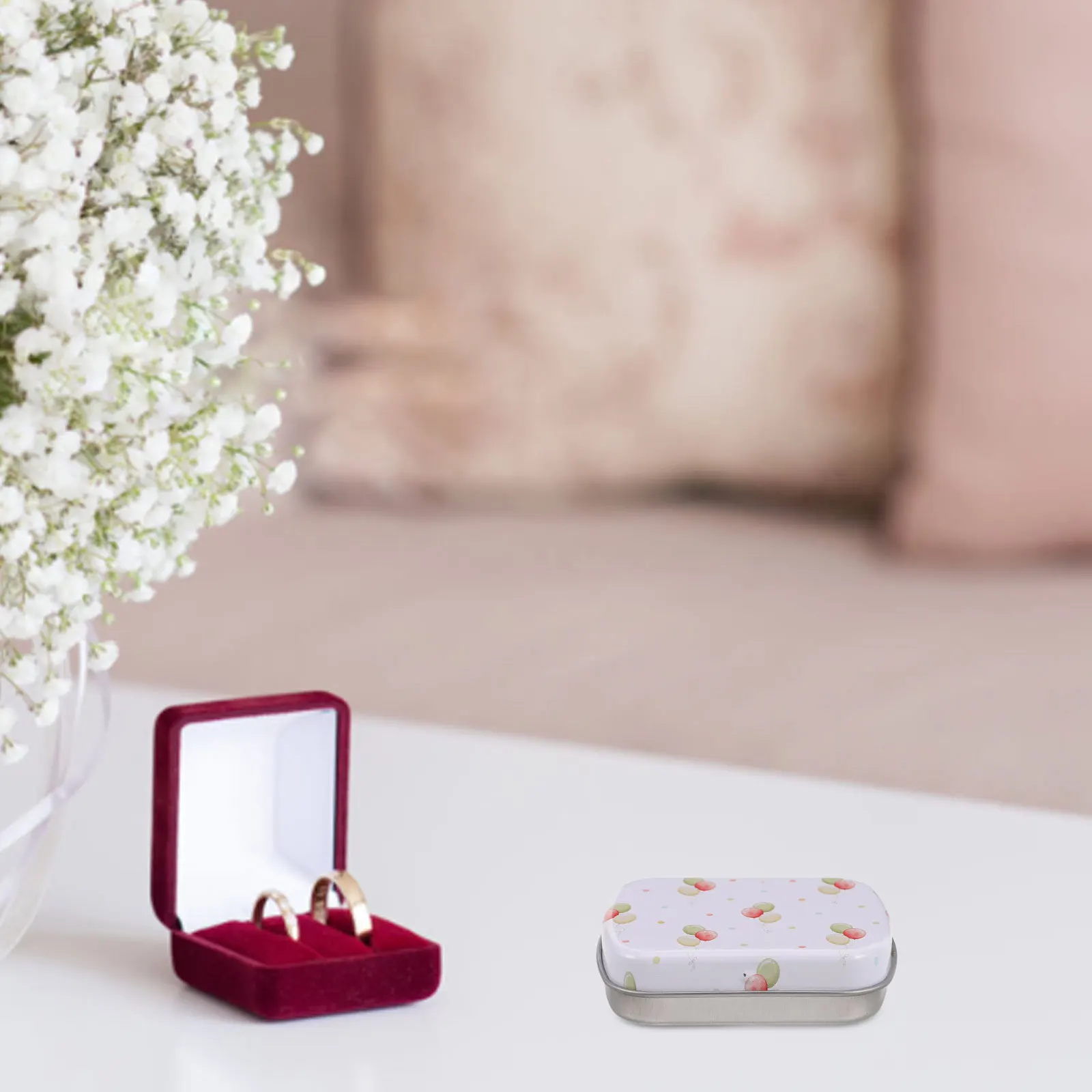 

4Pcs Small Tin Box Balloon Pattern Metal Storage Container Hinged Lid Candy Jewelry Organizer Beads Crafts Snack Earring