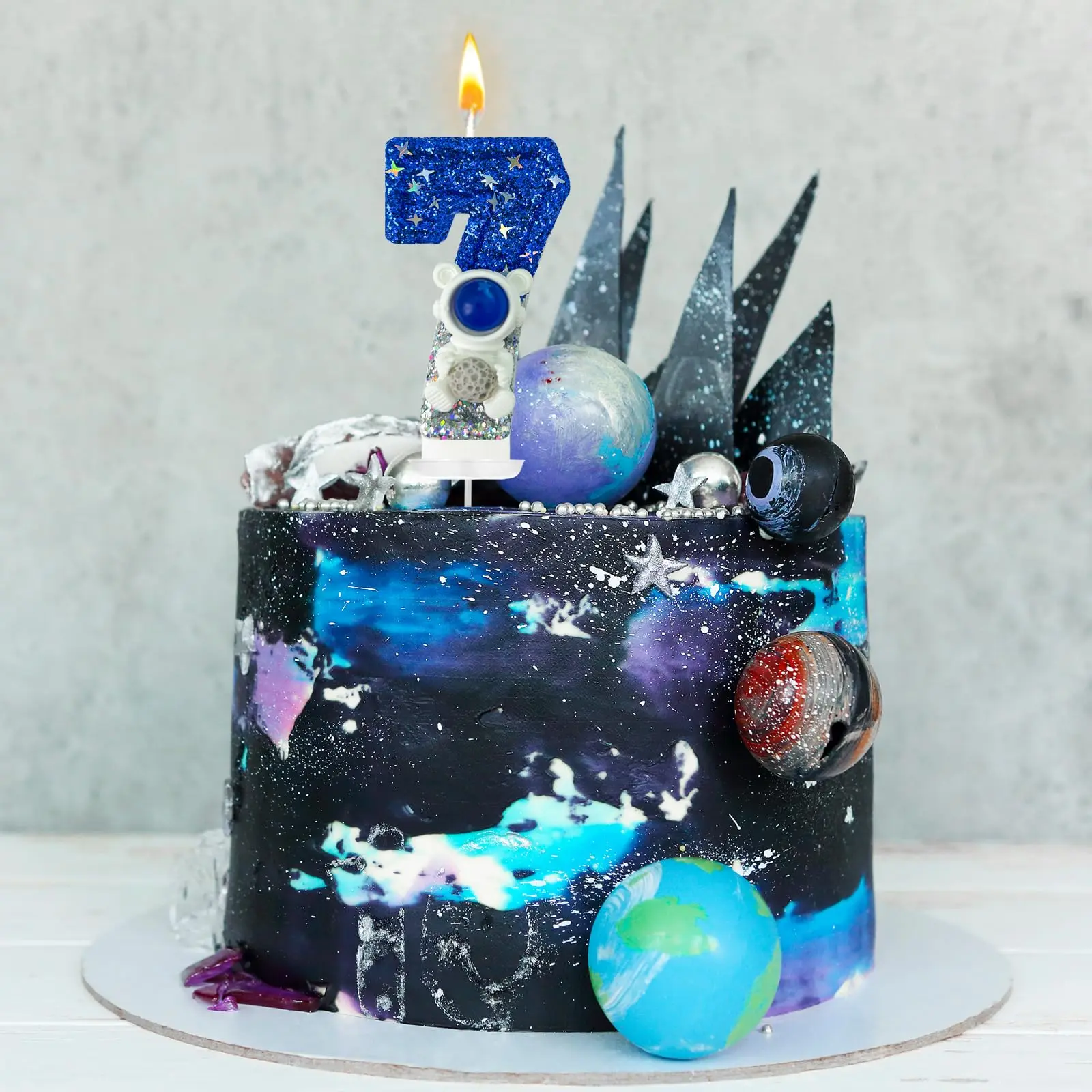 Spaceship Astronaut 0-9 Universe Sparkler Candle for Birthday Cake Boy, Topper for Party Decorations Anniversary Celebrations