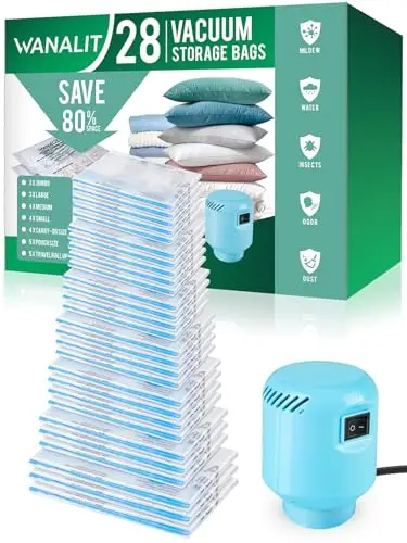 

Вакуумные пакеты для хранения с электрическим воздушным насосом, новый комплект с воздушным клапаном, 28 штук, компрессионные пакеты для экономии места, вакуумные пакеты для одежды.