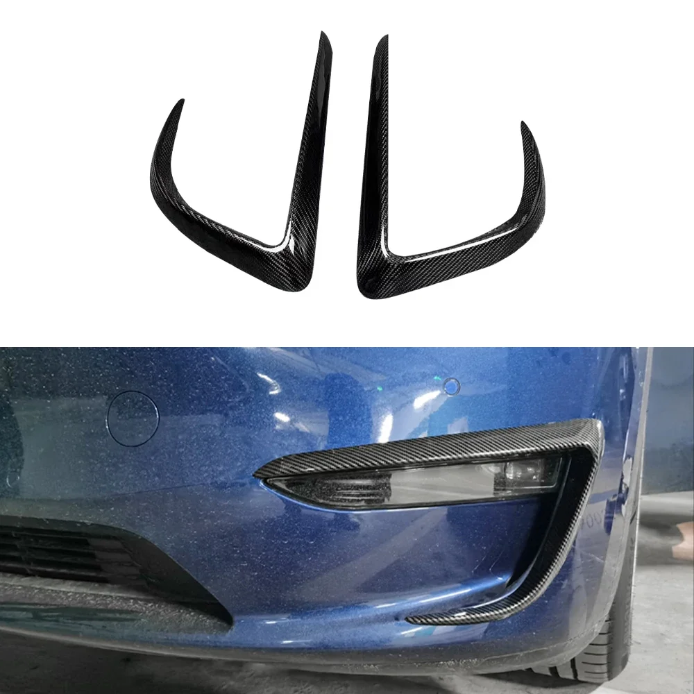 

2PCS Front Fog Light Cover for Tesla Model Y 2023 Lamps Blade Trim Spoiler Wind Knife Bumper Carbon Fiber Car Modification