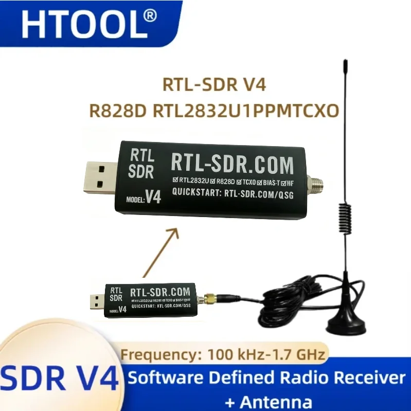 Receptor de Rádio Definido por Software SDR V4 HTOOL RTL-SDR V4 RTL2832U 1PPM TCXO HF BiasT SMA
