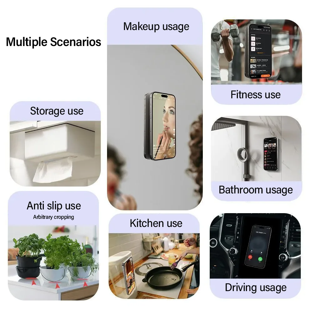Double-Sided Silicone Suction Cups Phone Stand Multifunctional Wall Mount Phone Holder For Kitchen Bathroom Phone Accessories - náhled 5