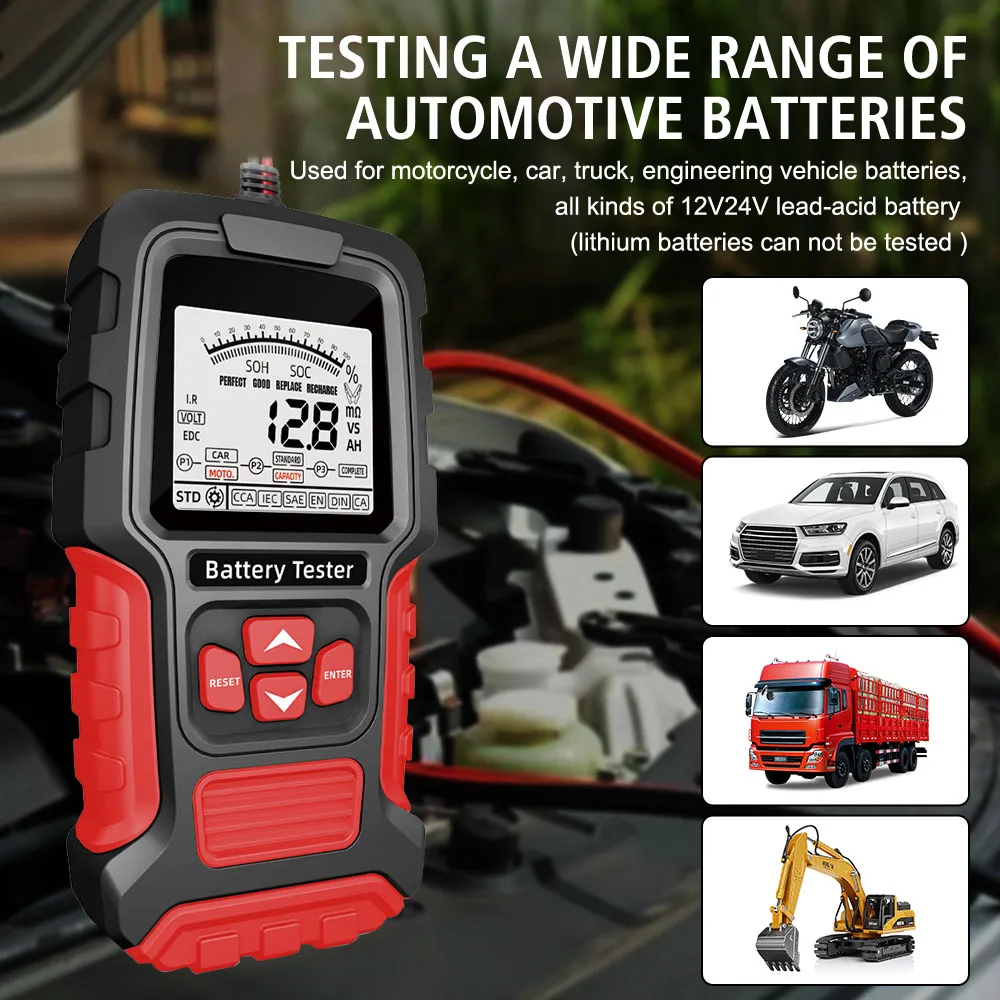 Lead-acid Battery Test LCD Digital for Vehicle Truck Motorcycle SUV 12V 24V Measurement Diagnostic Tool Car Battery Tester