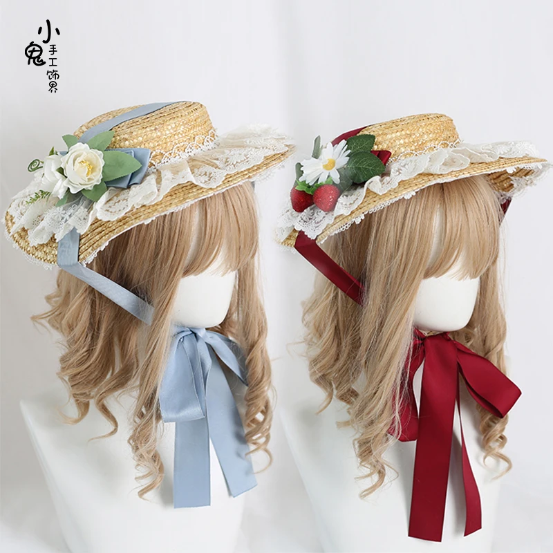 オリジナルロリータ麦わら帽子花エレガントなフラット帽子シルクハット花結婚式-tparty-ゴージャスな帽子