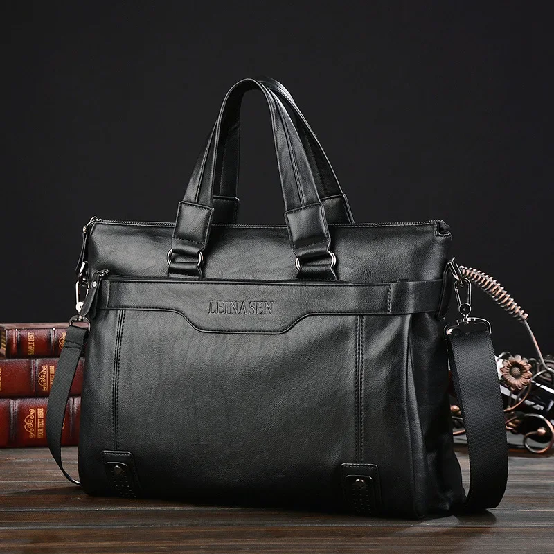 

2024 NEW Vintage Men Business Bag Leather Laptop Handbag Bag Casual Men's Travel Bags Leather MALE Shoulder Bags for Men