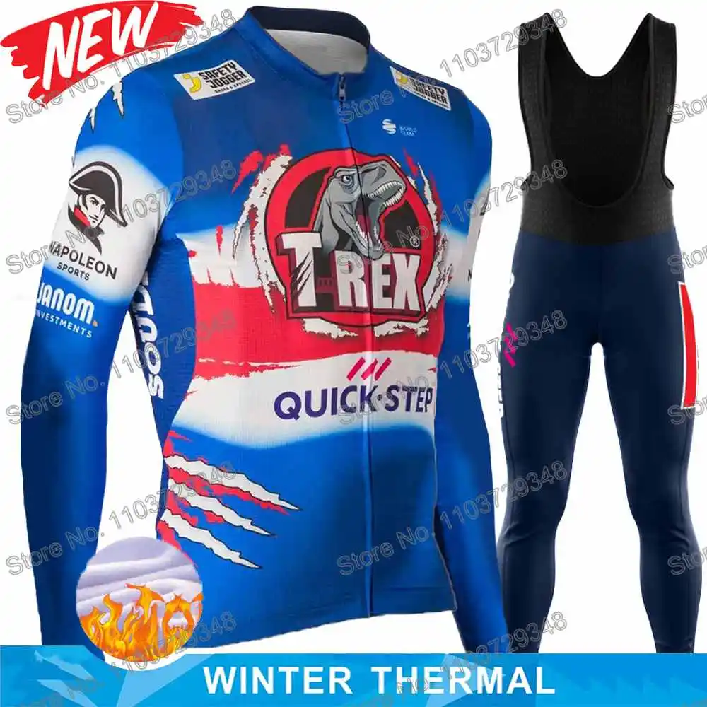 Soudal Quick Step T-Rex 2024 Cycling Clothing Winter Cycling Jersey Men's Set Autumn Road Bike Shirt MTB Bicycle Thermal Jacket