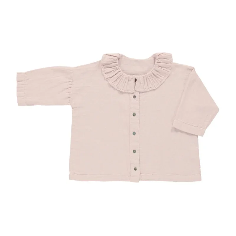 Sweet Autumn Baby Girls Shirts Solid Color Flounce Collar Blouses Single Breasted Coats Cardigans Casual Kids Tops Tees