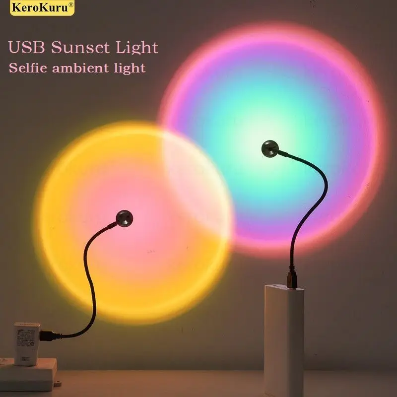 USB Charging LED Sunset Light Colorful Neon Night Light Projector Photo Bedside Wall Lamp Atmosphere Decorative Lamp