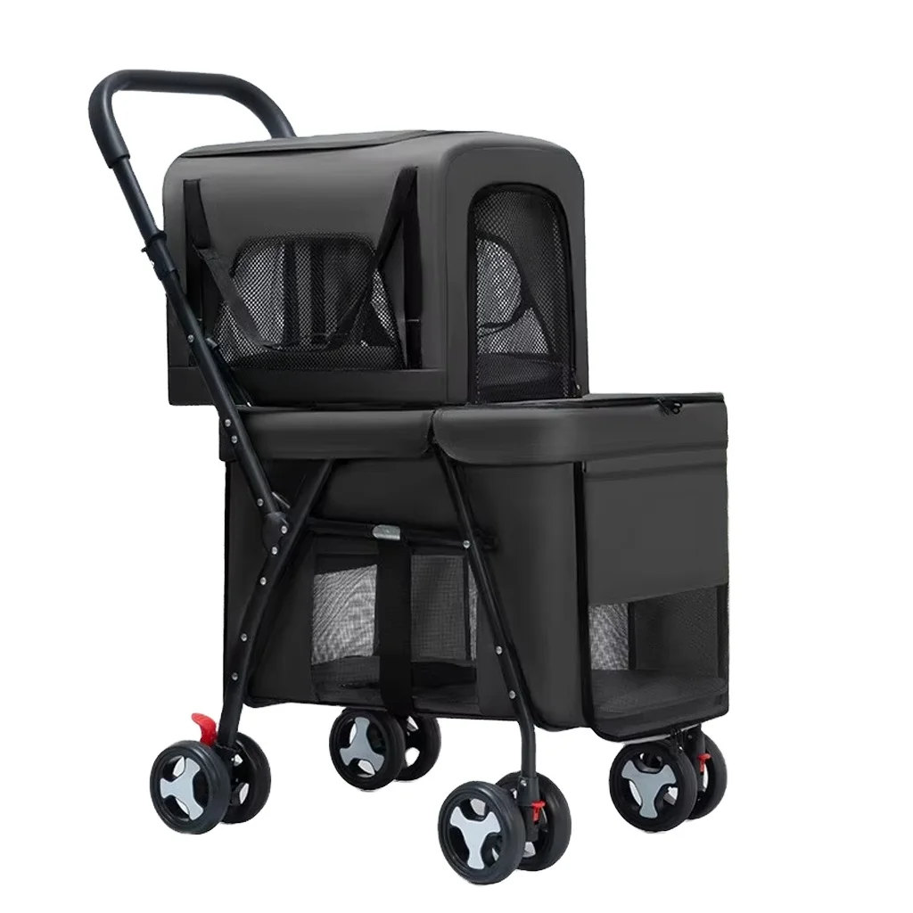 

Luxury Foldable Double-Layer Eco-friendly 4-Wheel ABS Material Pet Stroller for Small/Large Dogs Lightweight Travel Carrier 15kg