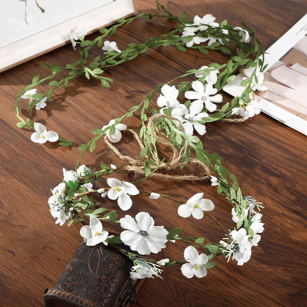 Haimeikang Bohemian Wreath Hair Band Flower Crown Women Rattan Simulation Flower Headband Wrist  Headwear Hair Accessories