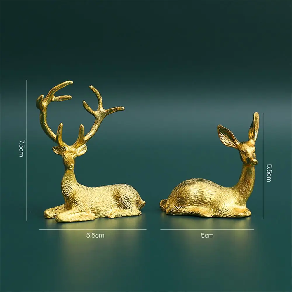 1 Pair Elk Deer Statue Nordic Ornament Art Figurine Vintage Golden Handicraft Table Decoration Photo Props Home Gift