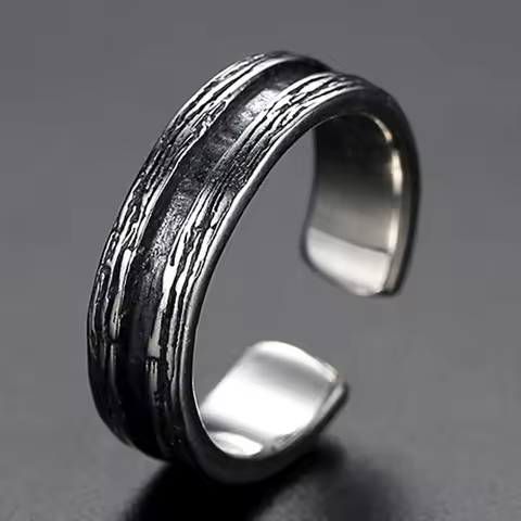 New Arrival 925 Silver Ring Open Size Retro Men Jewelry Personality Multi Lines Design Male Index Finger Accessories