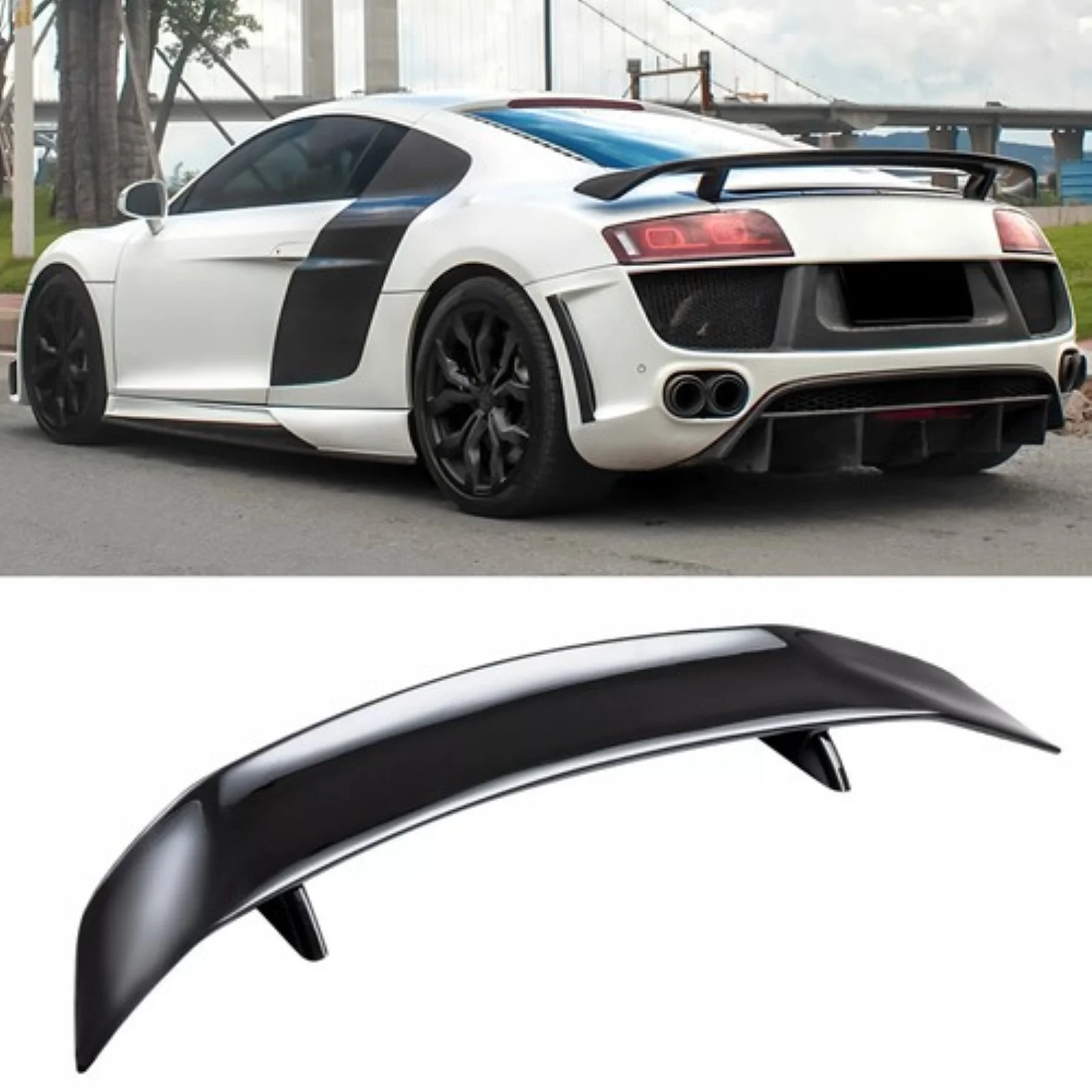 

46-дюймовый глянцевый черный задний спойлер багажника Racing Sport GT Wing для Audi R8 2008-2023