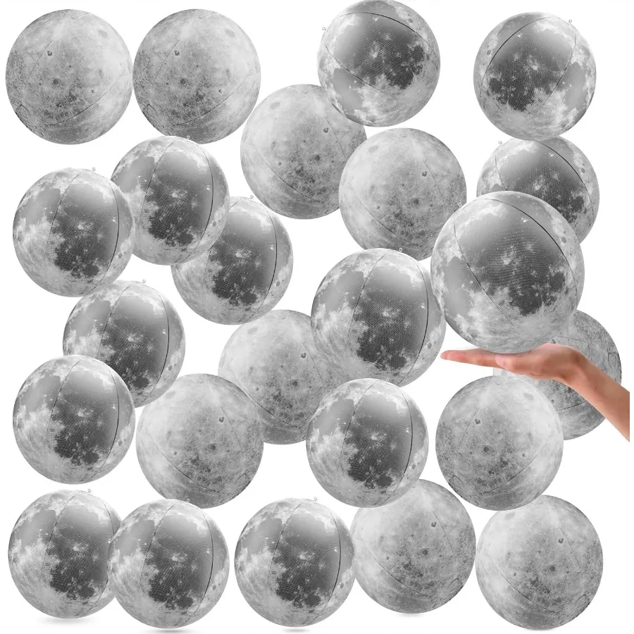 20 عبوة من كرات القمر البلاستيكية القابلة للنفخ على شكل قمر رمادي اللون وسائل تعليمية للعلوم كرة شاطئ على شكل كوكب للأطفال في حفلات أعياد الميلاد والفصول الدراسية
