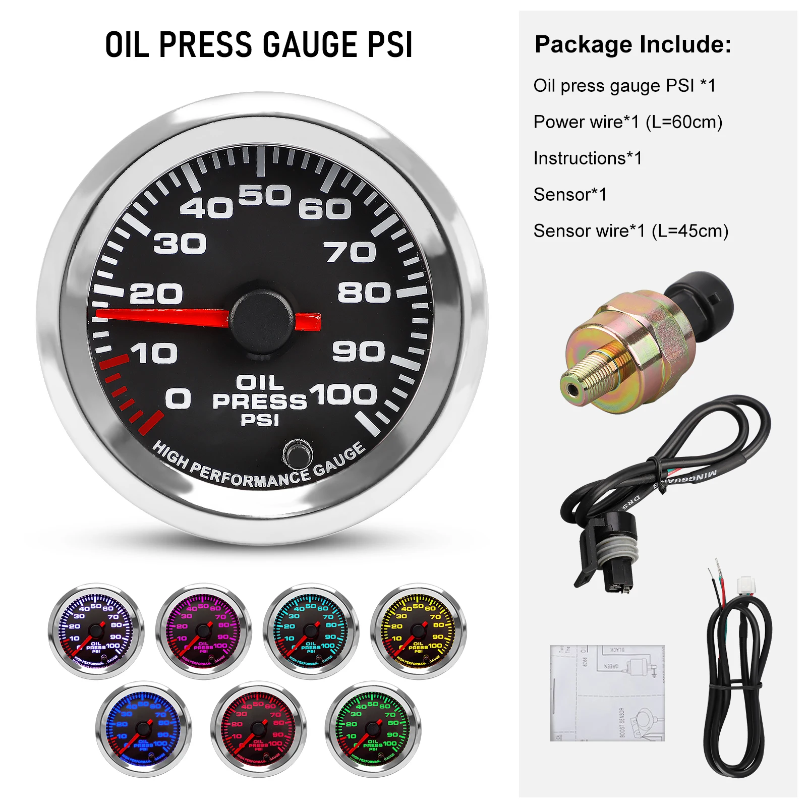 Nieuwe 12 V 52mm 7 Kleuren Auto Boost Watertemperatuur Olietemperatuur Olie Druk Lucht brandstofverhouding Voltmeter EGT toerenteller RPM Gauge