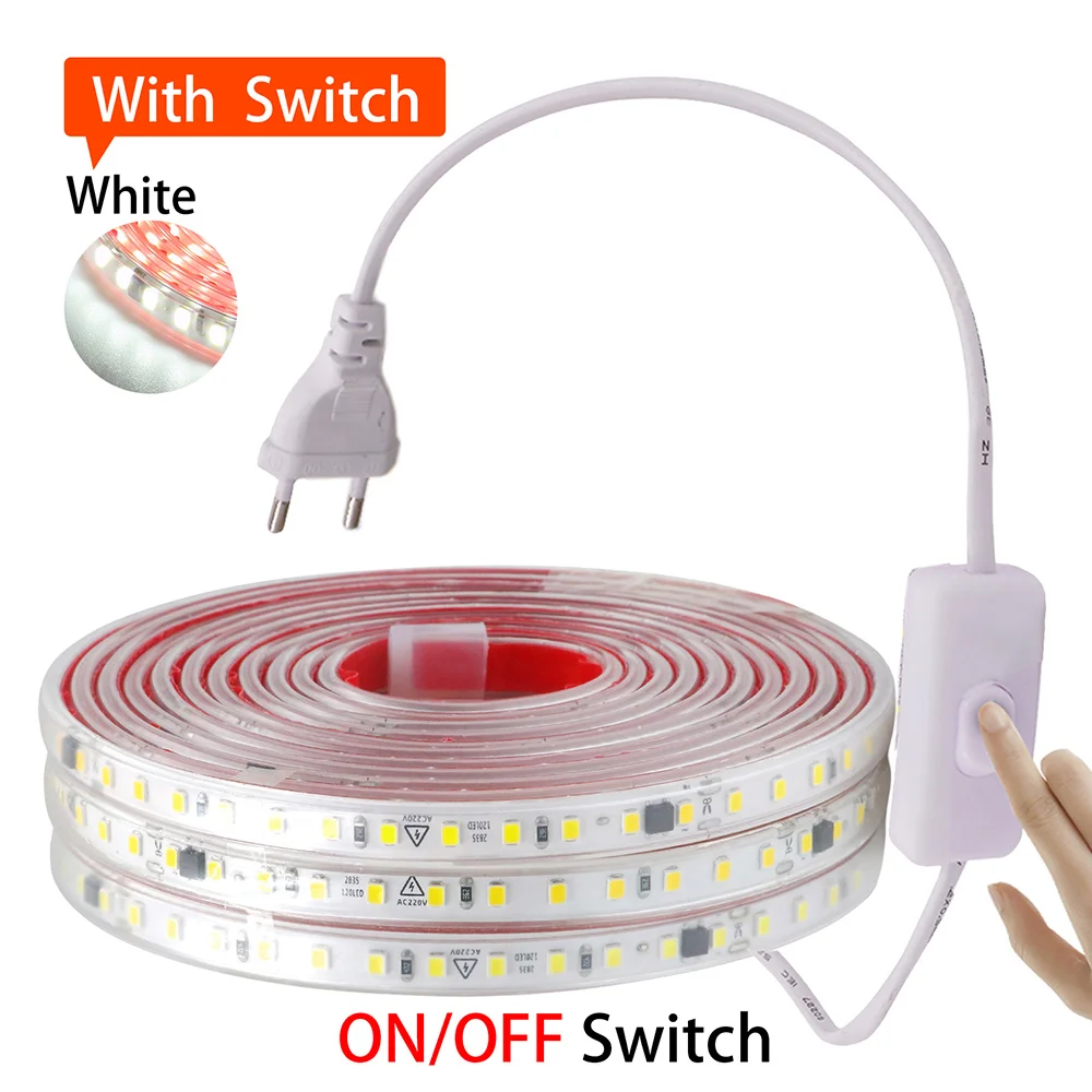 Dimbaar 220V 2835 Led-striplicht met dimmer Plakband Waterdicht 0,5m 2m 5m 20m 50m 100m 120LED/m Flexibel lint