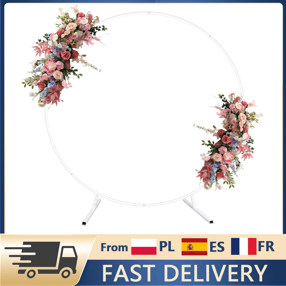 Arche de mariage circulaire en métal blanc, support 1 pièce/2 pièces, cadre rond pour toile de fond, idéal pour la décoration de fêtes, anniversaires, baby showers, intérieur et extérieur