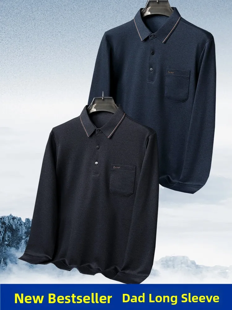 

Long Sve Collared T-irt for Middle-Aged Men Spring Autumn Base Layer irt ly Men andpa Top Father