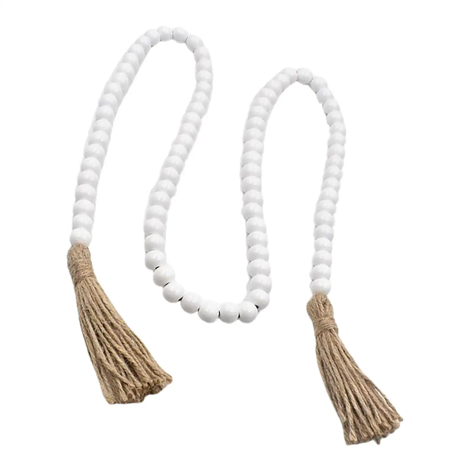Modern Farmhouse Bead Garland with Tassels Wooden Pendant Boho Rustic Chic for Table or Wall Room Decoration