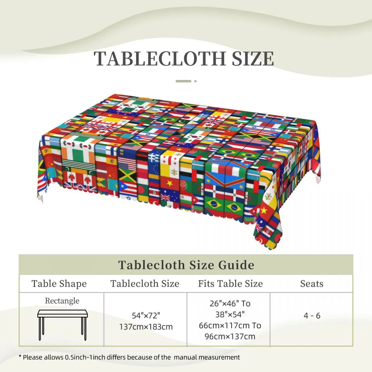 60 Flags Of The Countries Of The World Tablecloth Rectangular Oilproof International Gift Table Cover Cloth for Kitchen