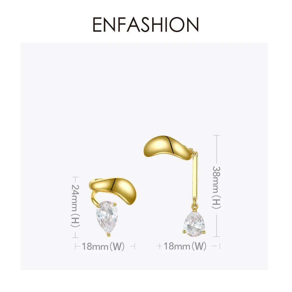 ENFASHION Asymmetric Water Droplets Crystal Ear Cuff Clip On Earrings For Women Gold Color Earcuff Earings Fashion Jewelry E1151