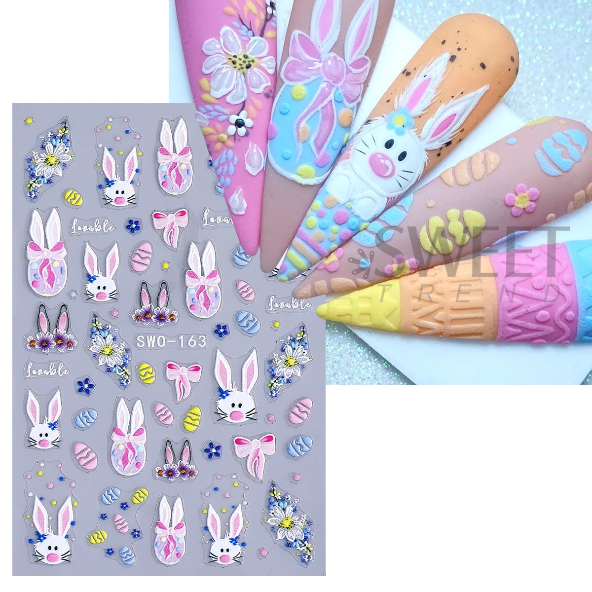 1/2pcs Easter Bunny Matte Nail Stickers Adorable Rabbit Colorful Egg Flowers Bow Nail Decals Spring Holiday Manicure Foils Wraps