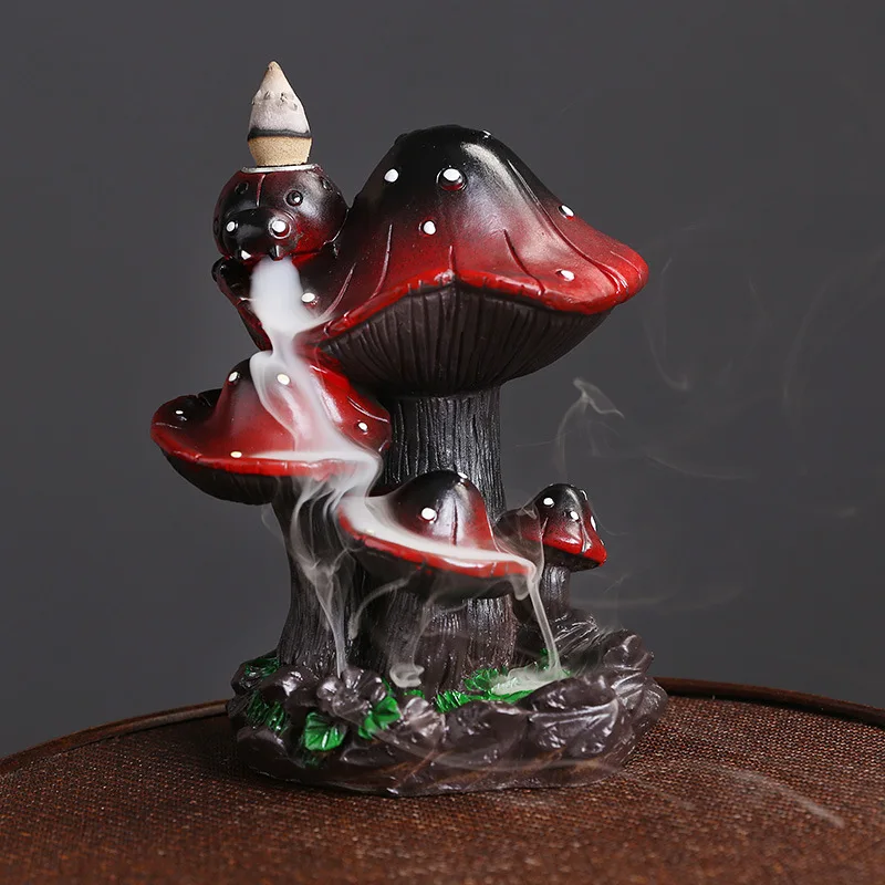 

1Piece Resin Home Ornaments Mushroom Waterfall Backflow Incense Burner Incense Holder Censer Home Decor (Without Incense)