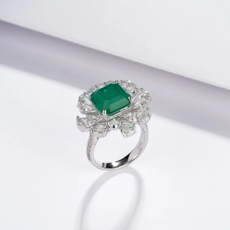 New S925 pure silver atmospheric fashion cultivation color treasure set with red, blue, emerald green ring wedding jewelry view 3