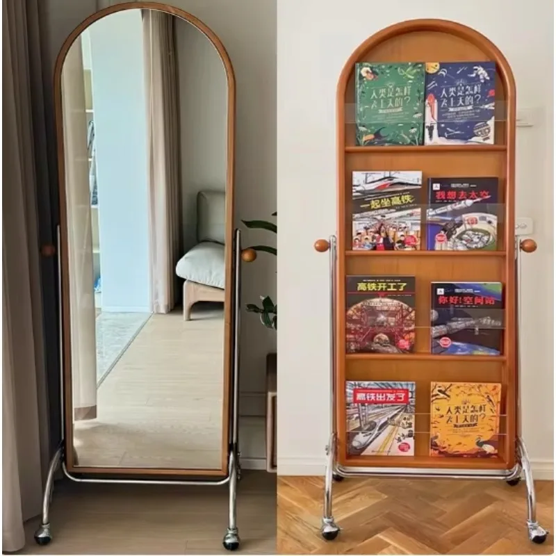 Antique Magazine Rack Full-Length Movable Multifunctional Newspaper Stand for Dressing Wall Use