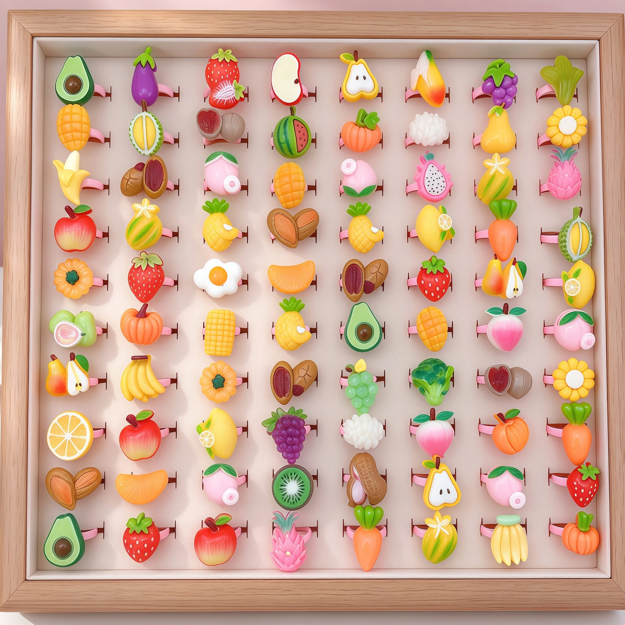 15/25/35/50/100/200Pieces Cute Cartoon Fruit Vegetable Rings Set For Children Girls Mix Style Fashion Daily Jewelry Party Gifts