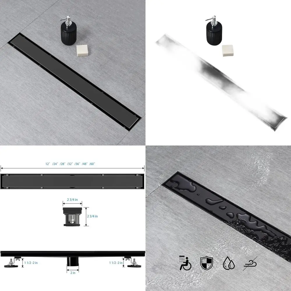 

32 Черный линейный слив для душа из нержавеющей стали AISI 304 с плоской/плиткой и уловителем для волос