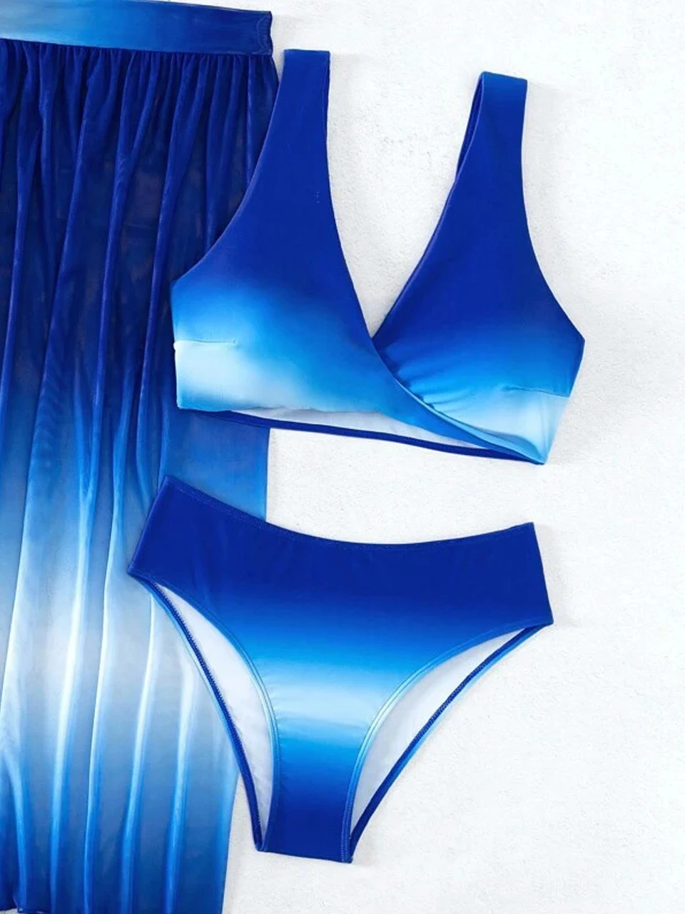 Bikini Tie-Dye de cintura alta para mujer, traje de baño Sexy con falda de playa, 3 piezas, 2024