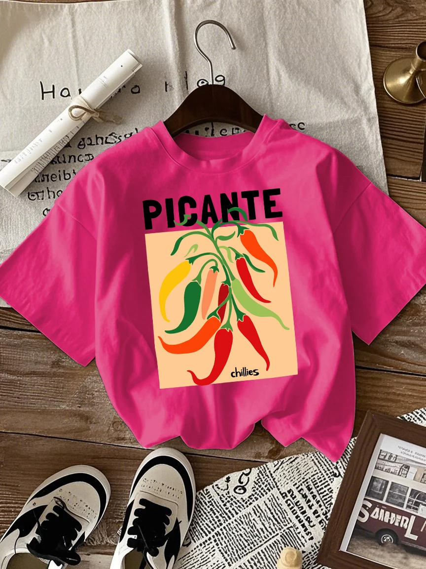 Picante Chillies Print Women T-Shirts Hip Hop O-Neck T Shirt Casual Comfortable Clothes Unisex Soft Cotton Female Tops