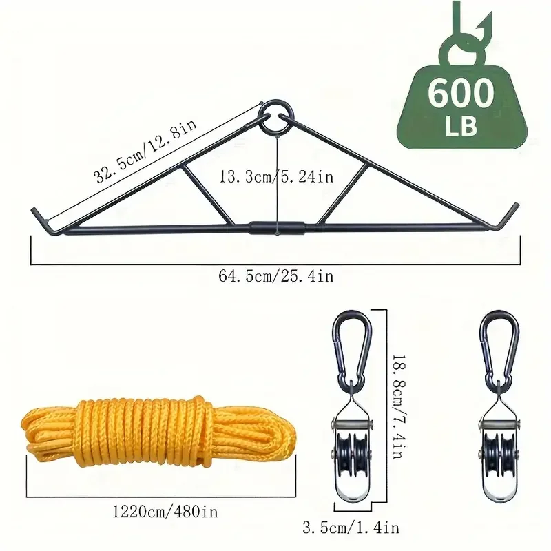 사슴 걸이 게임 스탠드 키트, 이중 도르래 시스템, 정육점 및 스키닝 사냥 액세서리 세트, 사냥 도구, 600LB 용량