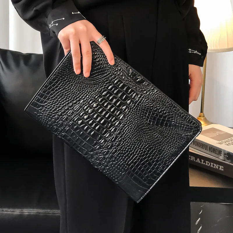 

Large Capacity Handbag New Crocodile Pattern Casual Envelope Bag iPad Bag File Bag Clutch Bag