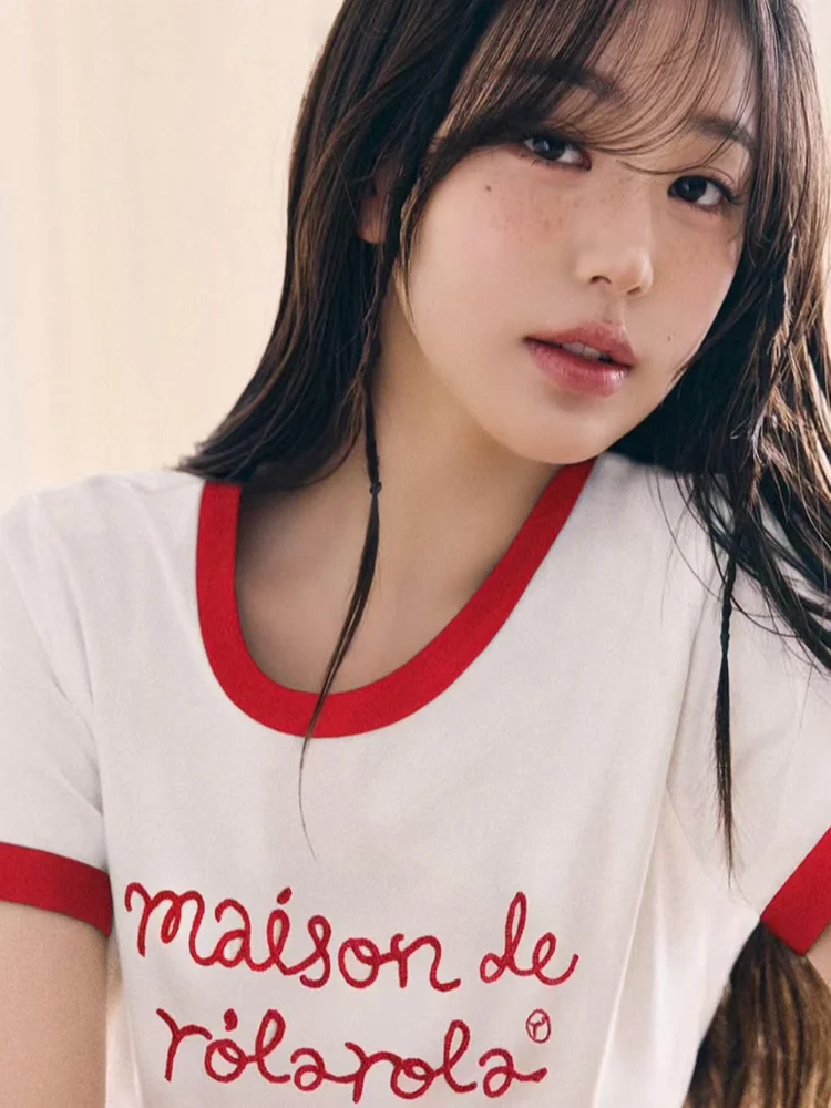 تي شيرت بلون مطرز بأحرف ort Sve تي شيرت شبابي Sle كاجوال مناسب من القطن جولة Ne تي شيرت للشابات #2