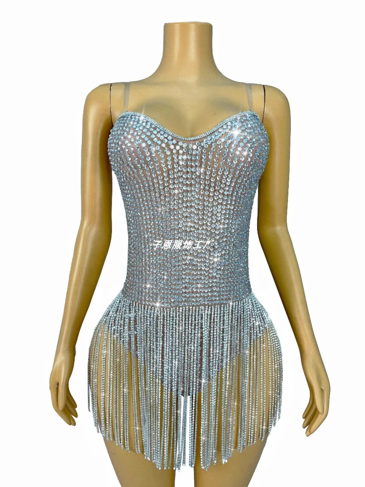 

Gorgeous sparkling rhinestone drill chain skirt jumpsuit night party singer girl group costume