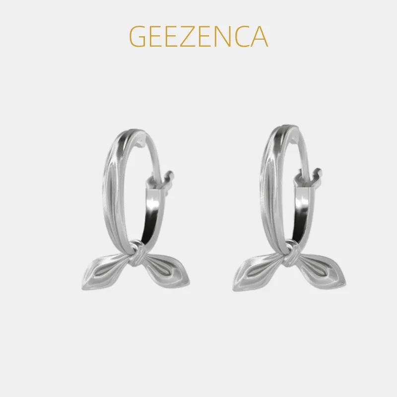 

GEEZENCA стерлингового серебра 925 пробы полированный круглый бант очаровательные серьги-кольца женские простые легкие маленькие серьги ее подарок