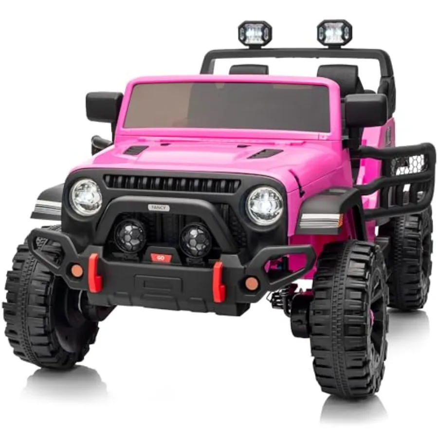 2 Seater Ride on Car Truck, 12V Electric Ride on Toy for Big Age 3-8 w/Remote Control- Hot Pink