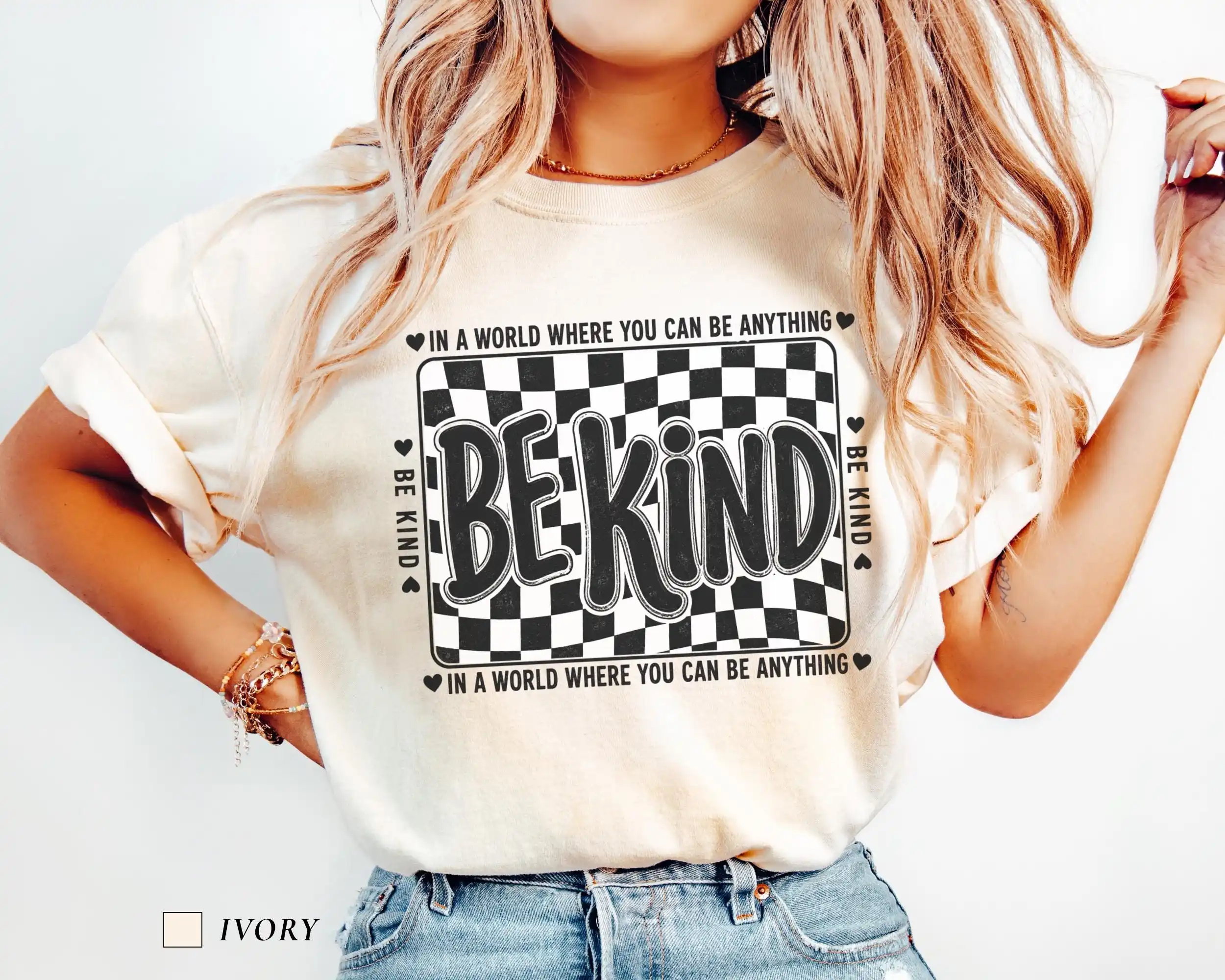 Checkered Be Kind Shirt, Retro Motivational Teacher Tee, Positive Affirmation Shirt, School Counselor Gift, Mental Health Tee