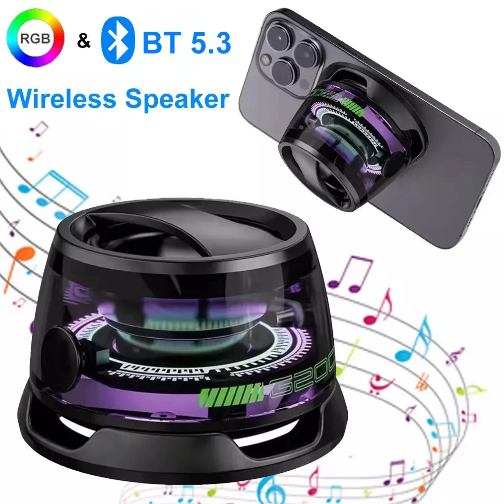 Outdoor Magnetic Bluetooth Speaker Wireless Portable Travel Stereo Speaker With RGB Color Light and Mini Phone Holder for ios