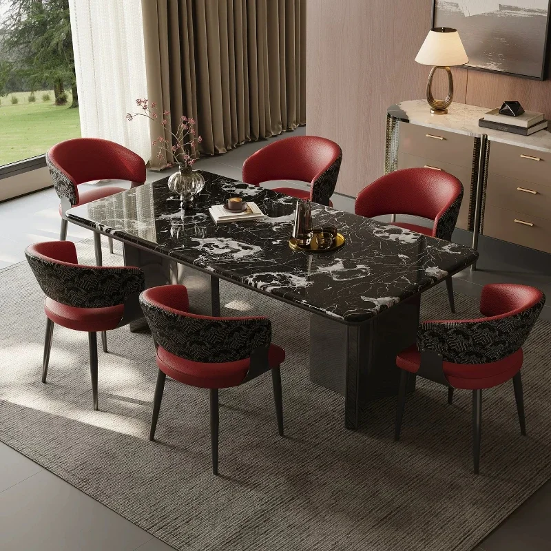 Italian Style Light Luxury Supercrystalline Stone Dining Table Rectangular Pliante Dining Tables And Sets Of 6 Chairs Furniture