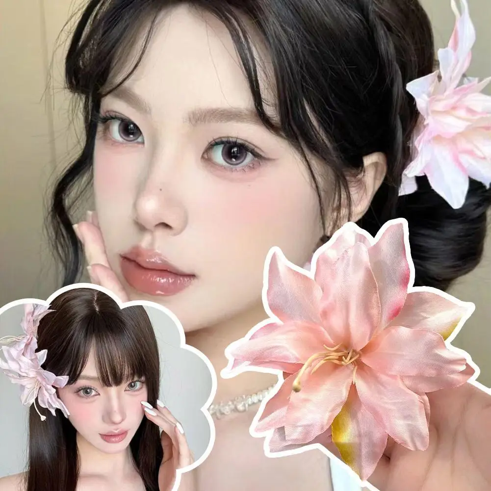 

1/3Pcs Pink 3D Sweet Lily Flower Hair Clip Seaside Holiday Style Side Clip Styling Duckbill Clip Hair Accessories Barrettes Girl